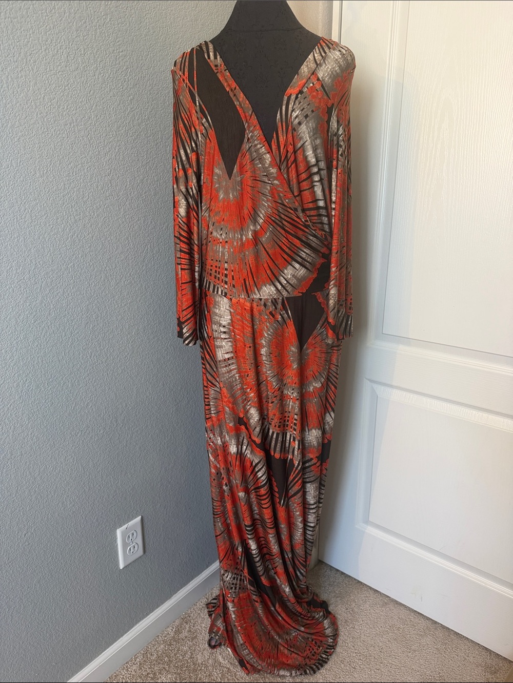Maxi Wrap Dress in Rust & Metallic Tribal Tie Dye